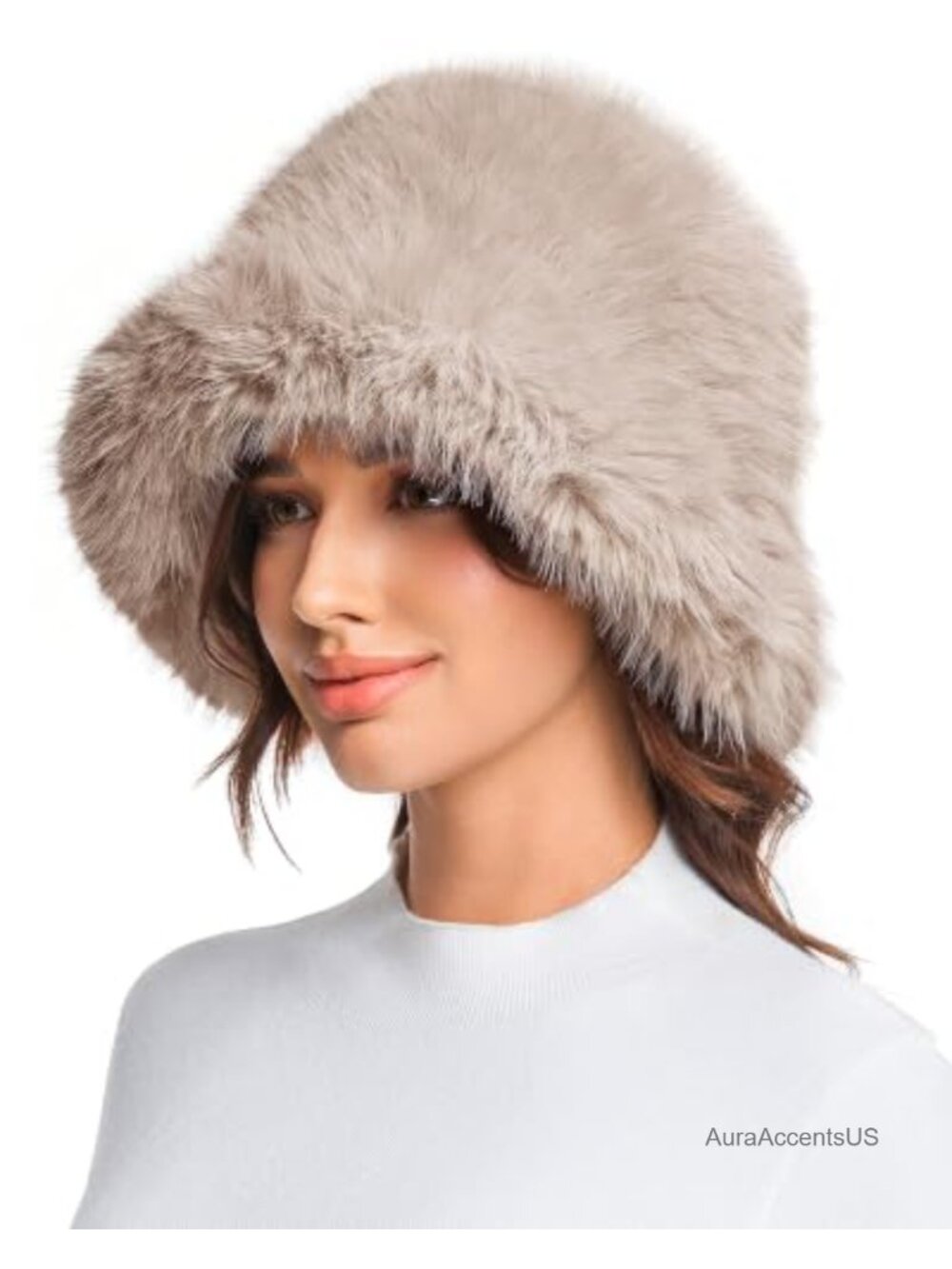 Faux Fur Bucket Hat Wide Floppy Brim Adjustable Winter Fuzzy Hat